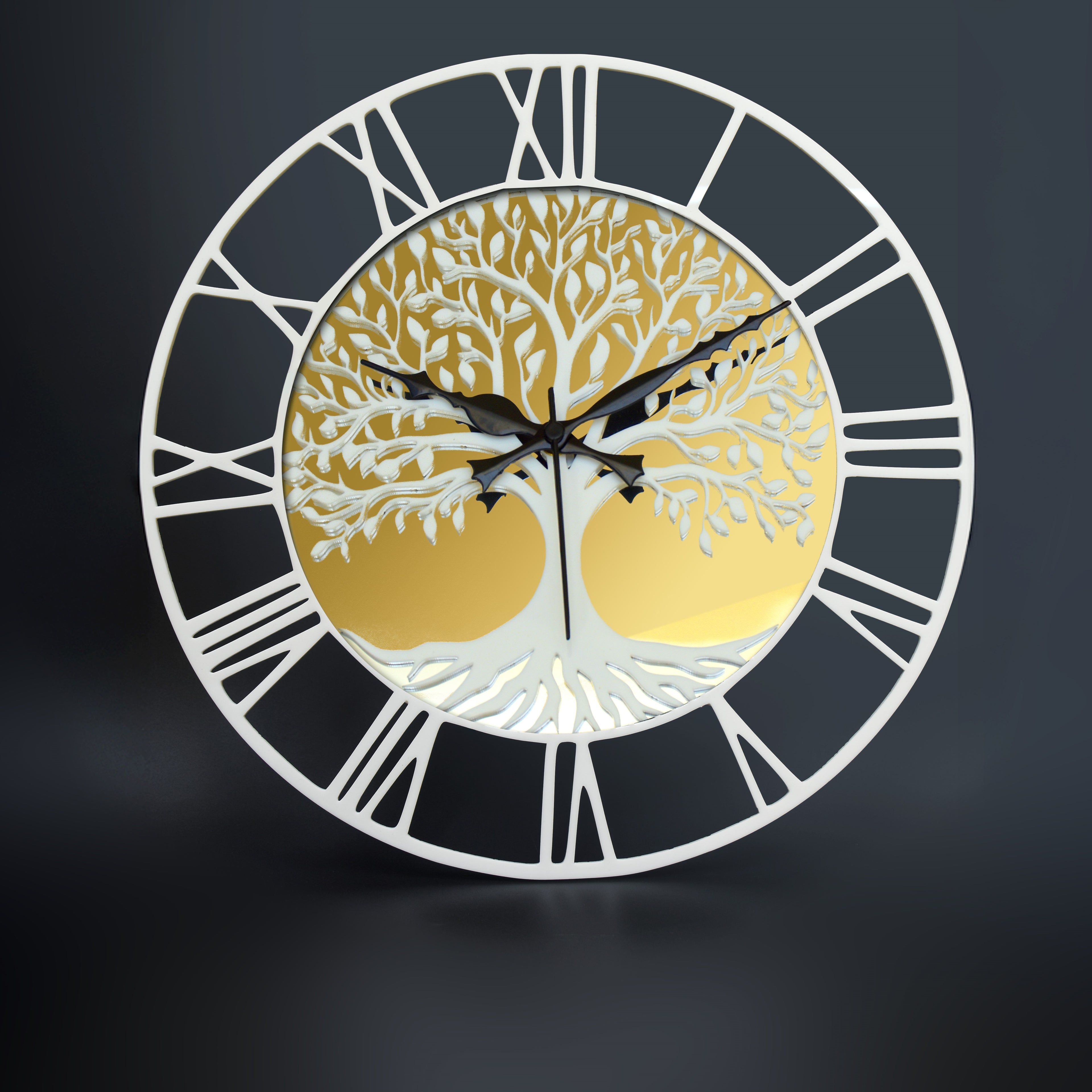 Elegant White Roman Numeral Wall Clock – Acrylic Design by Craftinza