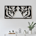 Tiger Eyes Black Silhouette Wall Art – Modern Rectangular Animal MDF Cutout Frame (40 x 20 cm)
