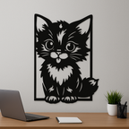 Cute Cat 3D Acrylic Wall Art – Black Silhouette Design