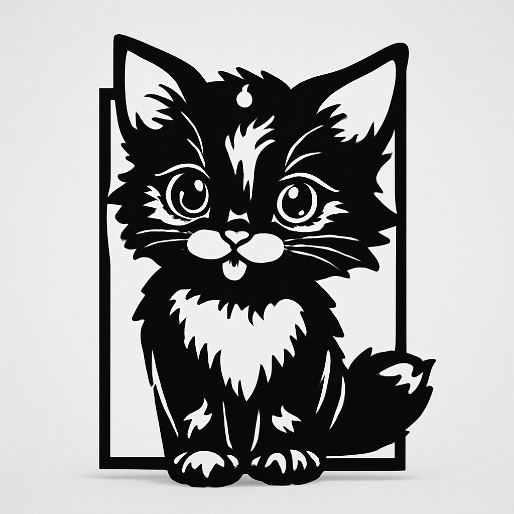 Cute Cat 3D Acrylic Wall Art – Black Silhouette Design