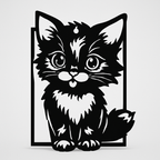 Cute Cat 3D Acrylic Wall Art – Black Silhouette Design