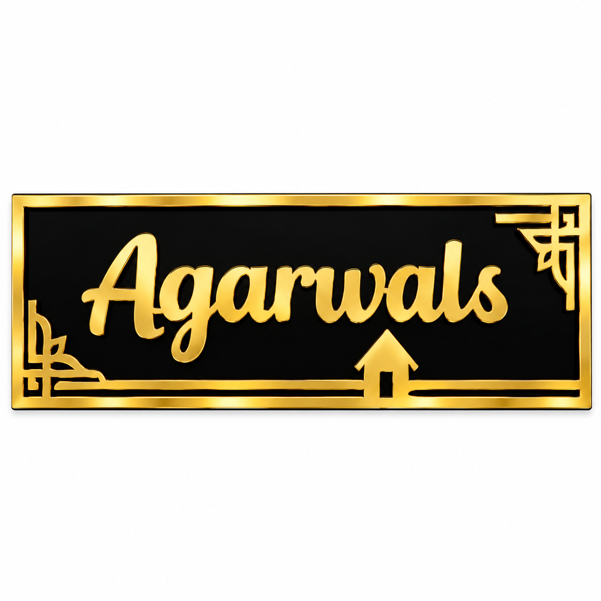 Personalized Acrylic Name Plate – Gold & Black Home Door Sign, 40 × 15 cm