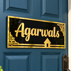 Personalized Acrylic Name Plate – Gold & Black Home Door Sign, 40 × 15 cm