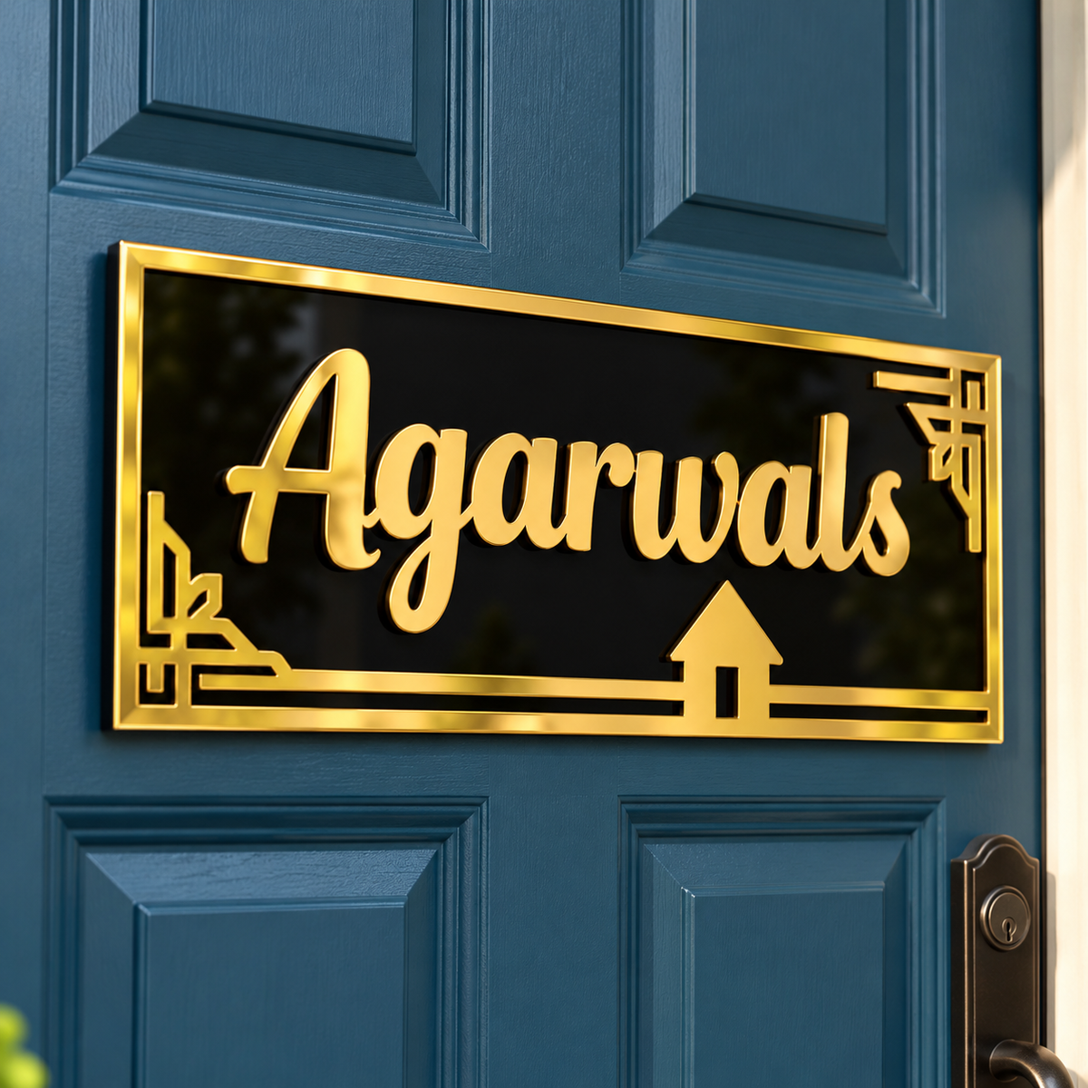 Personalized Acrylic Name Plate – Gold & Black Home Door Sign, 40 × 15 cm