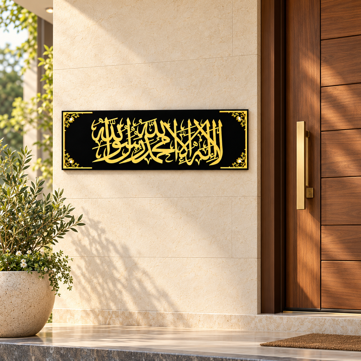 Kalma Tayyiba Acrylic Wall Art – Gold & Black Islamic Décor, 60 × 19 cm