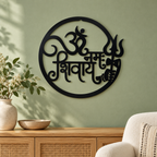 Om Namah Shivaya Wall Art – Black Round Trishul & Damru Décor, 40 × 40 cm
