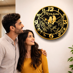 Personalized Black & Gold Designer Wall Clock with Birds