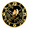 Two  Love Birds Wall Clock – Gold & Black Round Decorative Clock, 40 × 40 cm