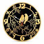 Two  Love Birds Wall Clock – Gold & Black Round Decorative Clock, 40 × 40 cm
