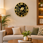 Two  Love Birds Wall Clock – Gold & Black Round Decorative Clock, 40 × 40 cm