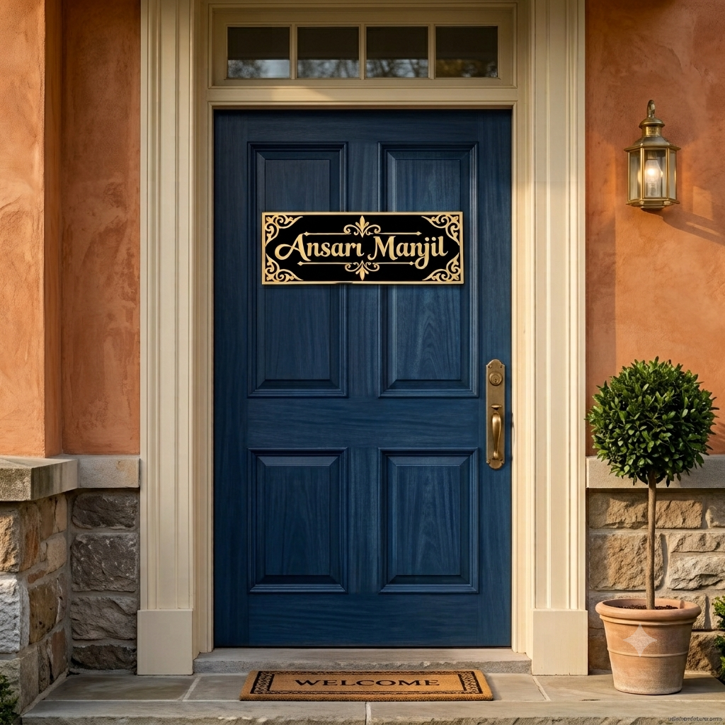 Personalized Acrylic Name Plate – Elegant Gold & Black Home Entrance Sign 40X15