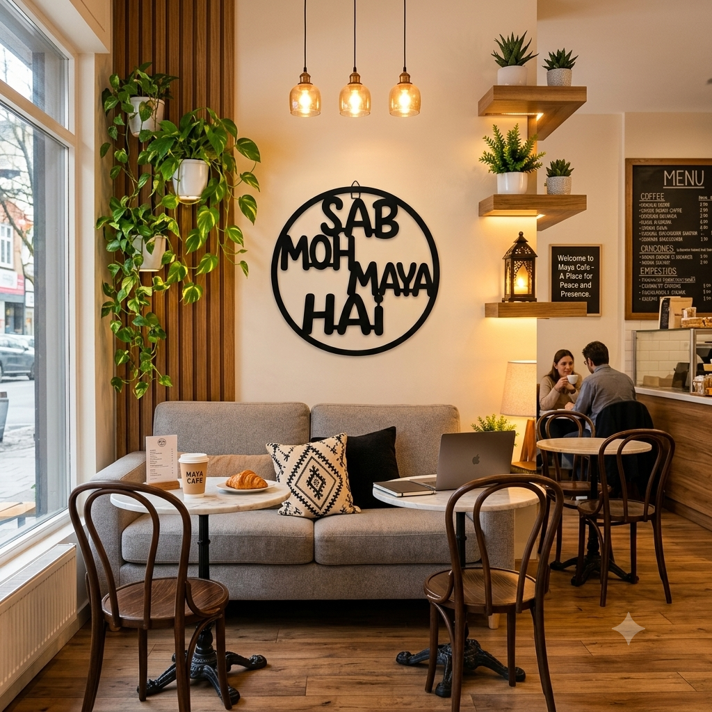 Sab Moh Maya Hai MDF Wall Art – Black Round Quote Décor, 40 × 40 cm