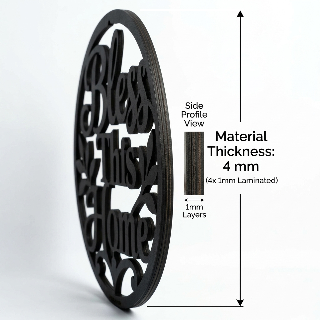 Bless This Home MDF Wall Art – Round Matte Black Décor, 40 × 40 cm