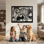 Modern 3D Tiger Animal Silhouette Cutout Wall Art – Black Wildlife Decor Frame for Living Room & Office