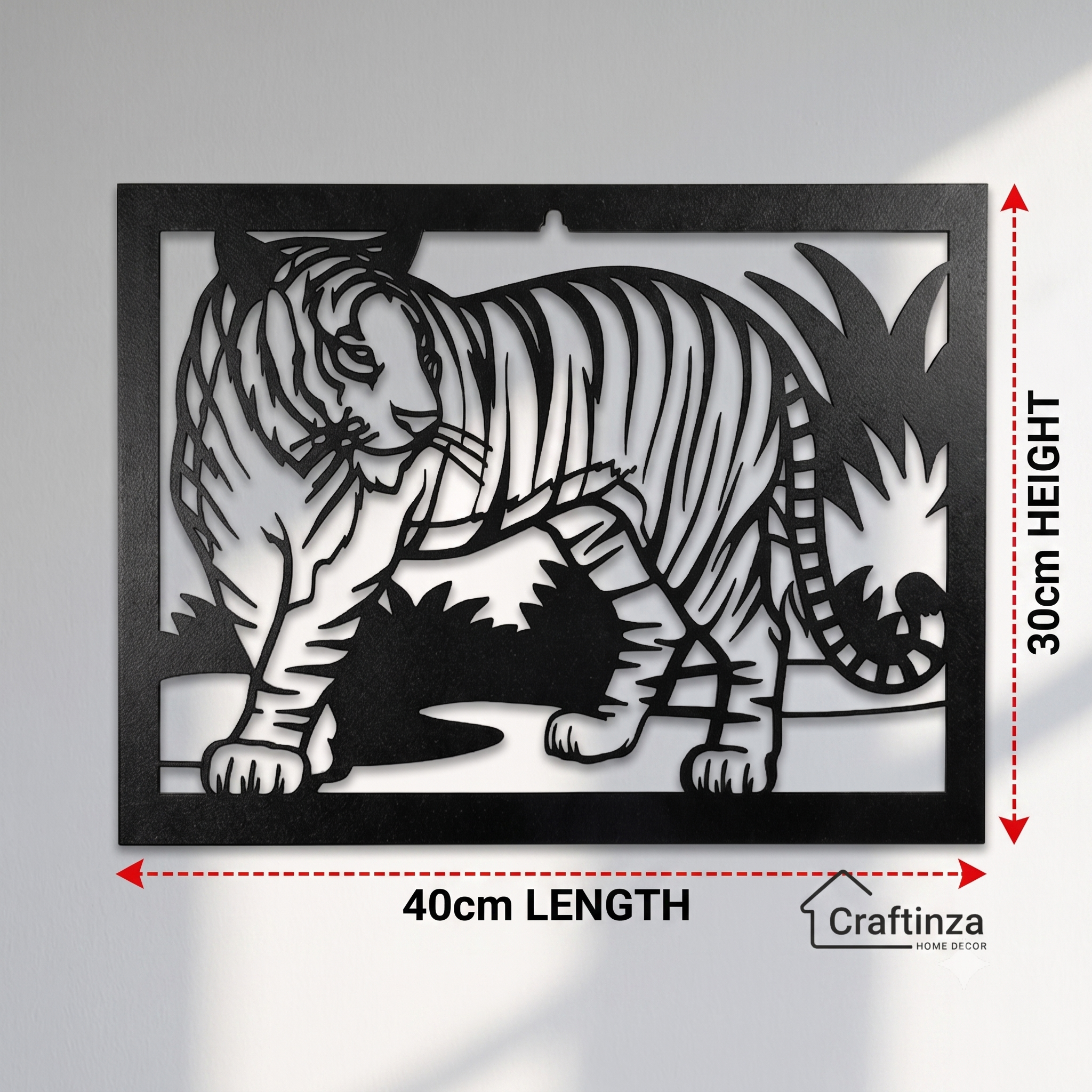 Modern 3D Tiger Animal Silhouette Cutout Wall Art – Black Wildlife Decor Frame for Living Room & Office