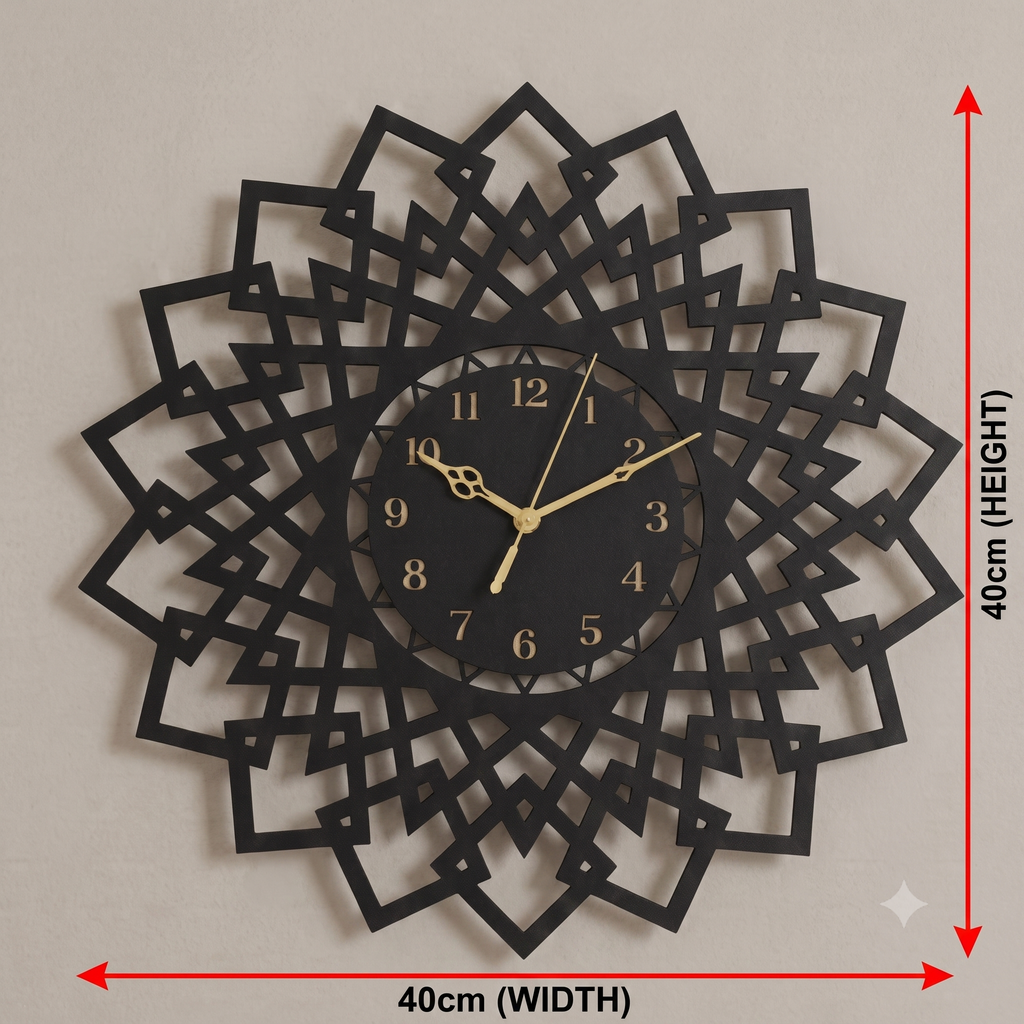 Geometric Mandala Laser Cut Wooden Wall Clock – Premium Black MDF Clock