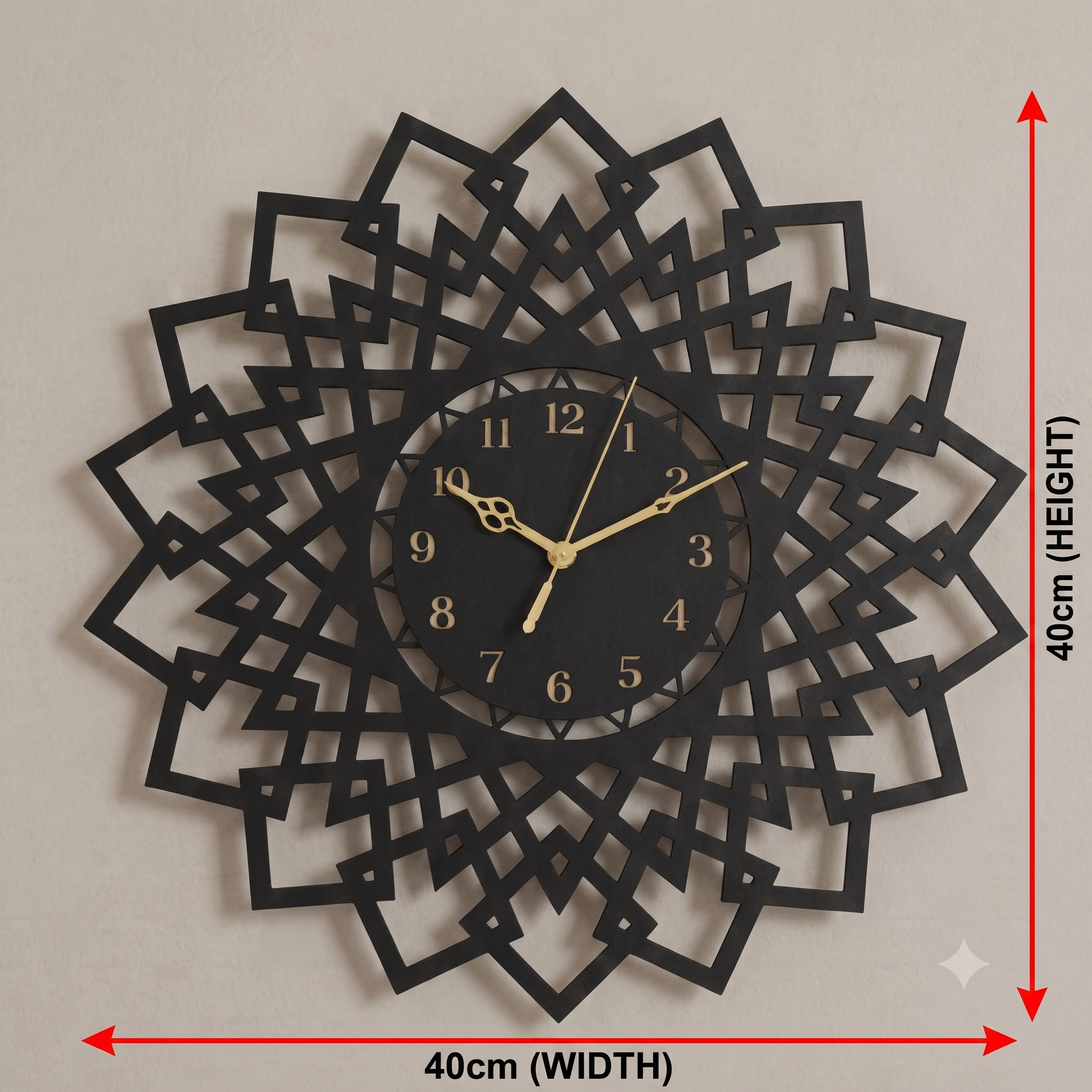 Geometric Mandala Laser Cut Wooden Wall Clock – Premium Black MDF Clock