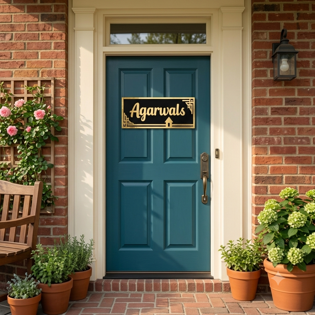 Personalized Acrylic Name Plate – Gold & Black Home Door Sign, 40 × 15 cm