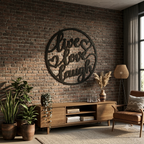 Live Love Laugh MDF Wall Art – Black Round Quote Décor with Hearts, 40 × 40 cm