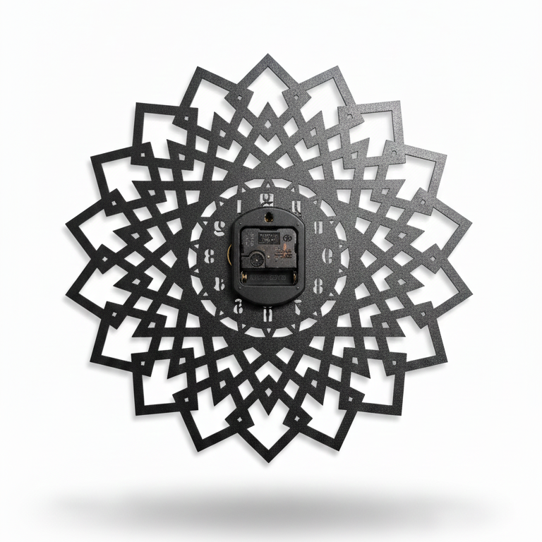 Geometric Mandala Laser Cut Wooden Wall Clock – Premium Black MDF Clock