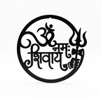 Om Namah Shivaya Wall Art – Black Round Trishul & Damru Décor, 40 × 40 cm