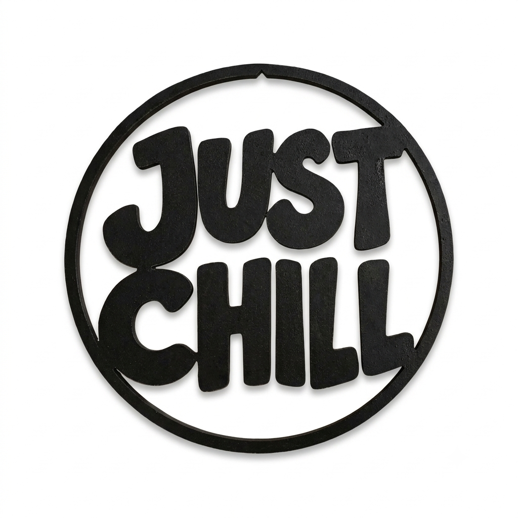 Just Chill MDF Wall Art – Black Round Quote Décor, 40 × 40 cm