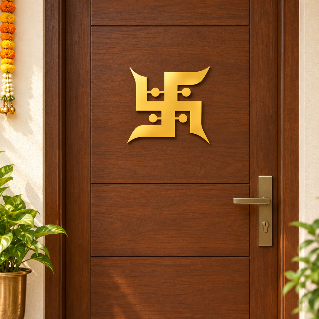 Swastik Gold Acrylic Wall Décor – Hindu Religious Wall Art, 40 × 40 cm