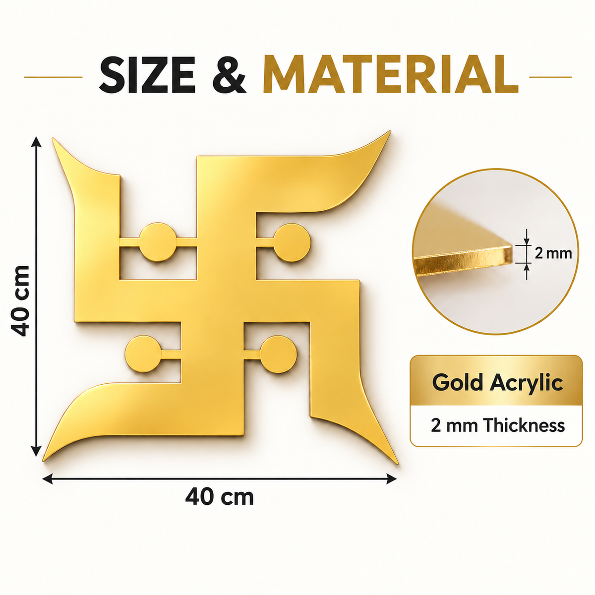 Swastik Gold Acrylic Wall Décor – Hindu Religious Wall Art, 40 × 40 cm
