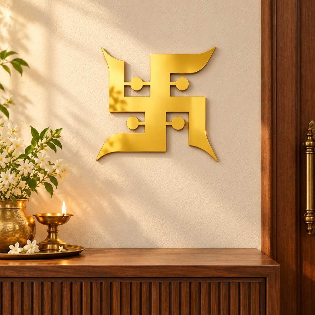 Swastik Gold Acrylic Wall Décor – Hindu Religious Wall Art, 40 × 40 cm