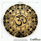 Premium Om Designer Wall Clock – Shiny Gold & Black Acrylic Religious Wall Decor for Living Room