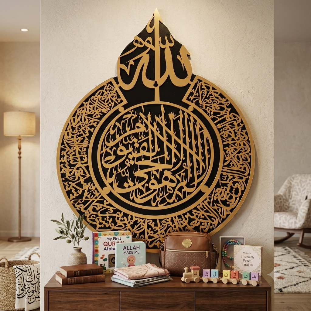 Ayatul Kursi Islamic Wall Decor | Premium Black and Gold Arabic Calligraphy Wall Art