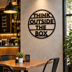 Think Outside The Box MDF Wall Decor – Black Round Motivational Wall Art, 40 × 40 cm