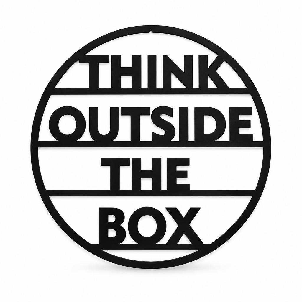 Think Outside The Box MDF Wall Decor – Black Round Motivational Wall Art, 40 × 40 cm