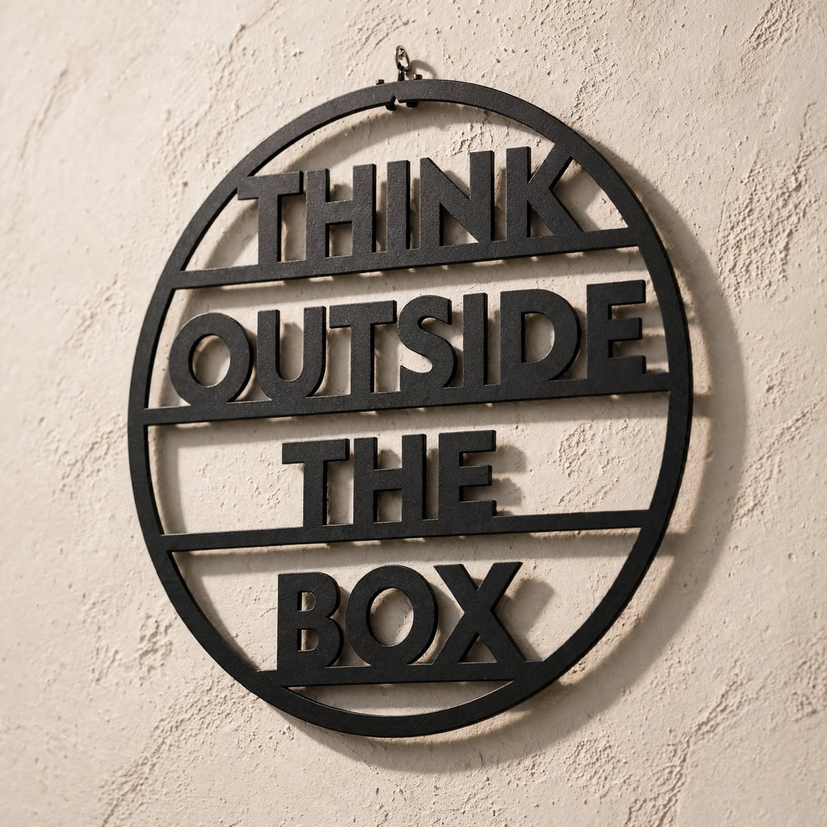 Think Outside The Box MDF Wall Decor – Black Round Motivational Wall Art, 40 × 40 cm