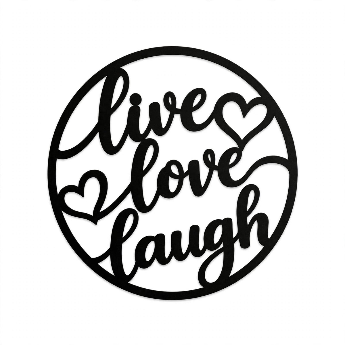 Live Love Laugh MDF Wall Art – Black Round Quote Décor with Hearts, 40 × 40 cm