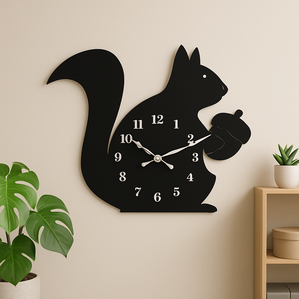 Acrylic Squirrel Wall Clock – Unique Animal Shape Home Décor