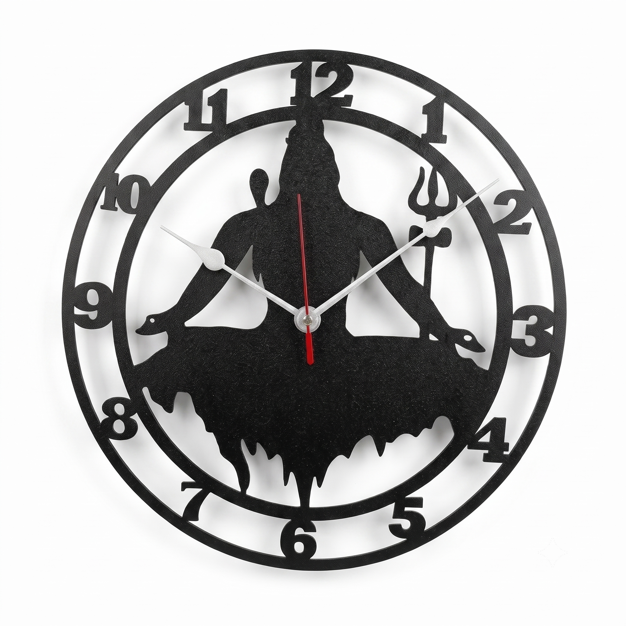 Lord Shiva Wall Clock for Home Decor | Shivji Silhouette Wall Art MDF Clock for Pooja Room & Living Room (Black)