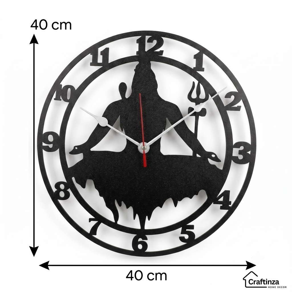 Lord Shiva Wall Clock for Home Decor | Shivji Silhouette Wall Art MDF Clock for Pooja Room & Living Room (Black)