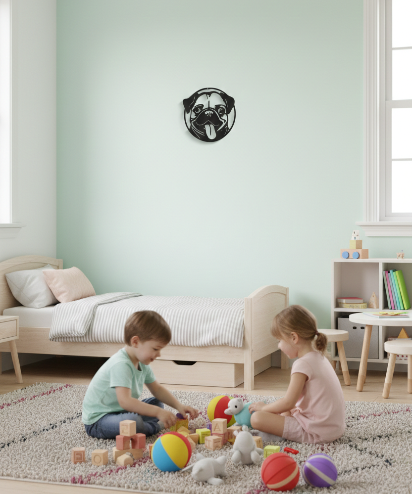 Cute Pug Dog Silhouette Wall Art