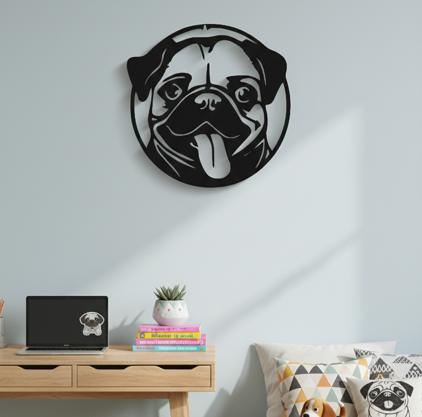 Cute Pug Dog Silhouette Wall Art