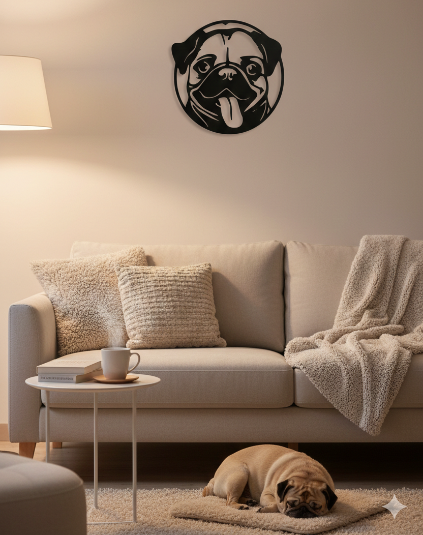 Cute Pug Dog Silhouette Wall Art