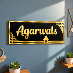 Personalized Acrylic Name Plate – Gold & Black Home Door Sign, 40 × 15 cm
