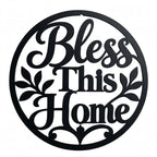 Bless This Home MDF Wall Art – Round Matte Black Décor, 40 × 40 cm