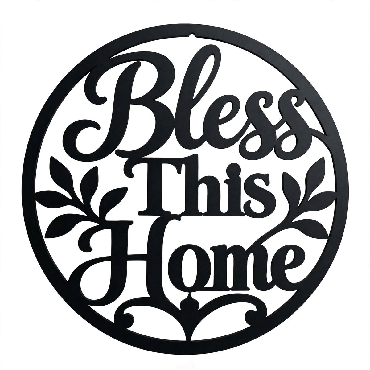 Bless This Home MDF Wall Art – Round Matte Black Décor, 40 × 40 cm