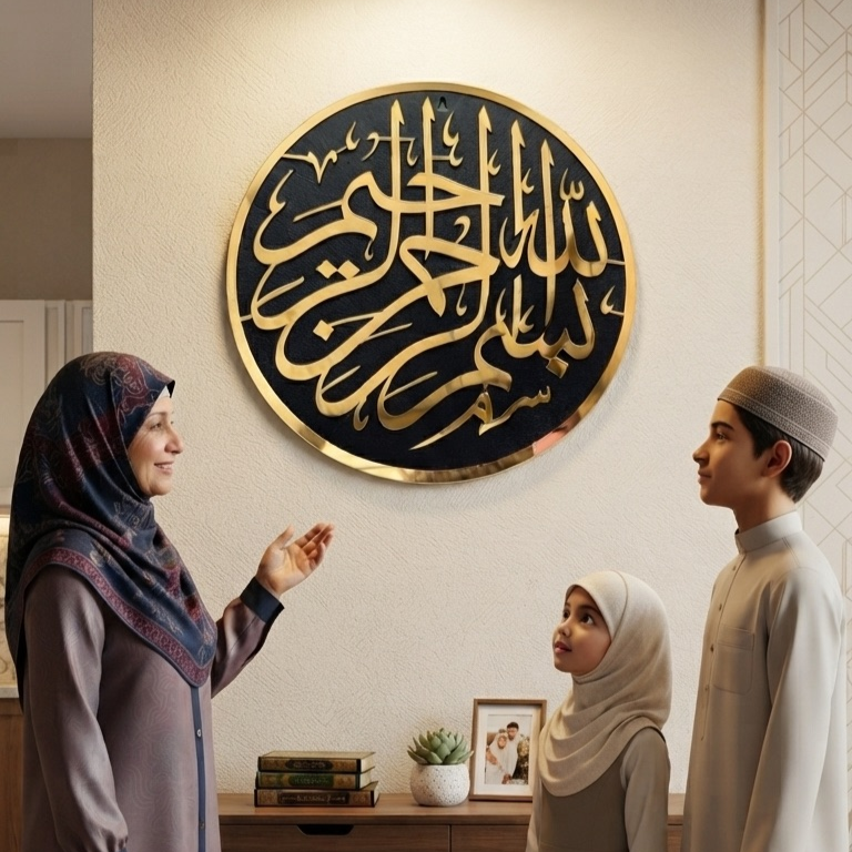 Bismillah Wall Art | Islamic Calligraphy Home Decor |size (40x40 cm)