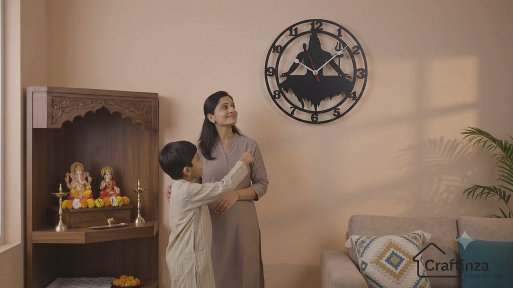 Lord Shiva Wall Clock for Home Decor | Shivji Silhouette Wall Art MDF Clock for Pooja Room & Living Room (Black)